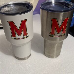 Stainless Steel and White Travel Tumblers with Maryland Logo